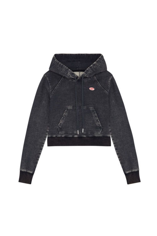 Diesel D-Angy Track Denim Hoodie In Black/Dark Grey