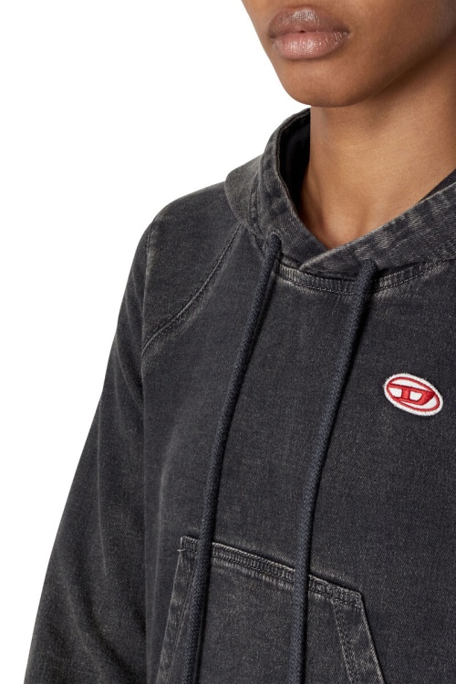 Diesel D-Angy Track Denim Hoodie In Black/Dark Grey