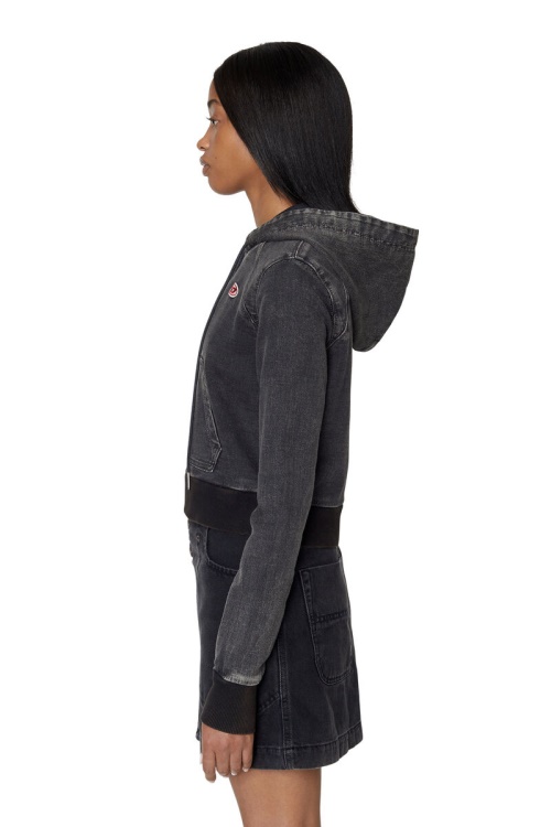 Diesel D-Angy Track Denim Hoodie In Black/Dark Grey