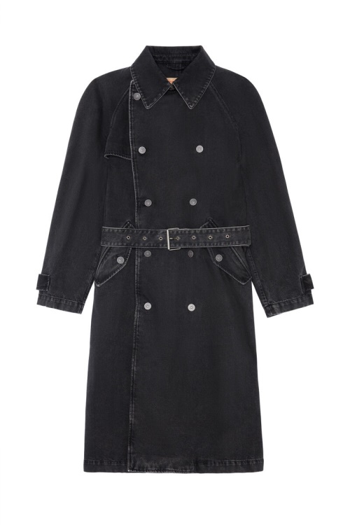 D-Delirious Double Breasted Trench Coat Diesel In Black/Dark Grey
