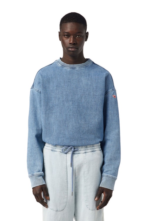 Diesel D-Krib Track Denim Sweatshirt In Light Blue