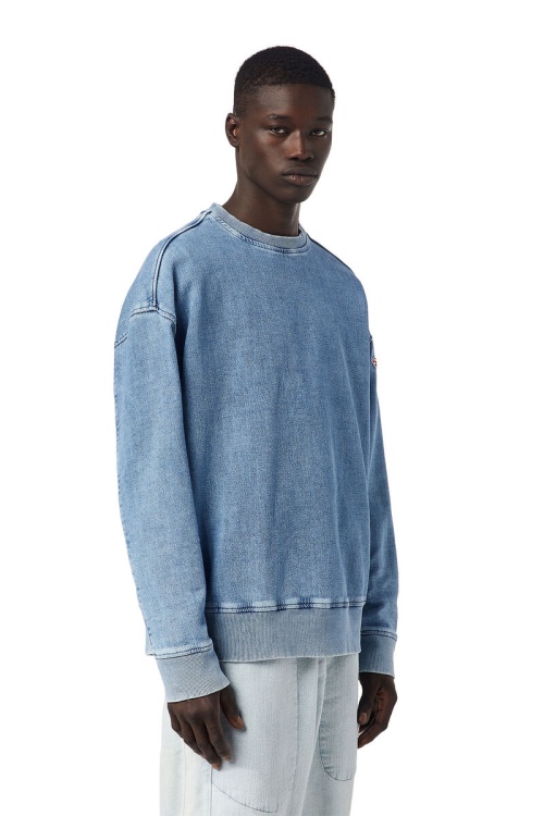 Diesel D-Krib Track Denim Sweatshirt In Light Blue