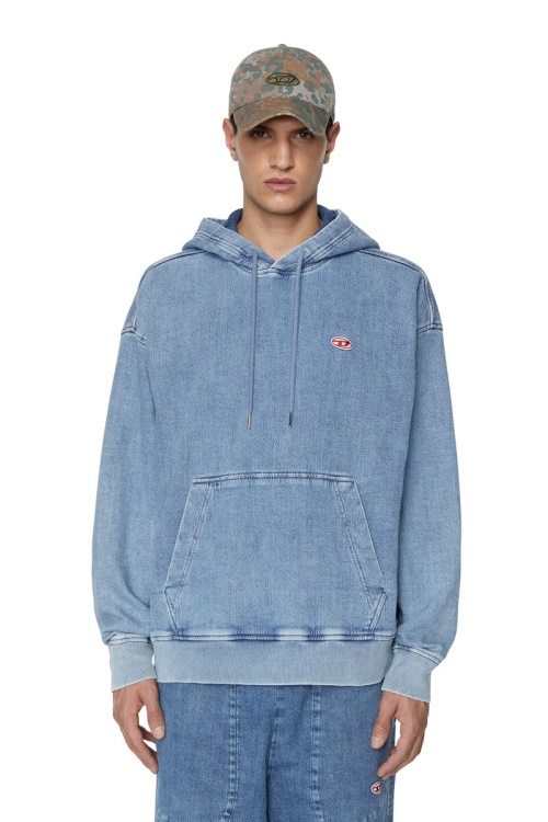Light Blue D-Um-Rib Track Denim Hoodie Diesel