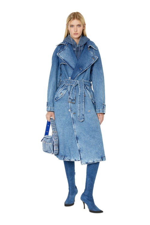 D-Delirious Double Breasted Trench Coat Diesel In Medium Blue