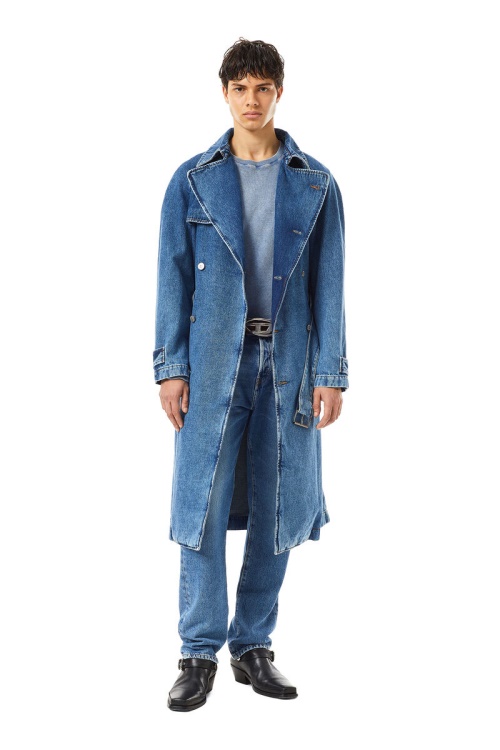 D-Delirious Double Breasted Trench Coat Diesel Medium Blue