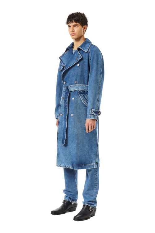 D-Delirious Double Breasted Trench Coat Diesel Medium Blue