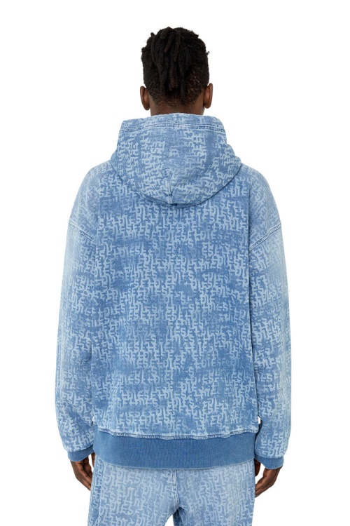 Diesel D-Um-Rib Track Denim Hoodie Light Blue