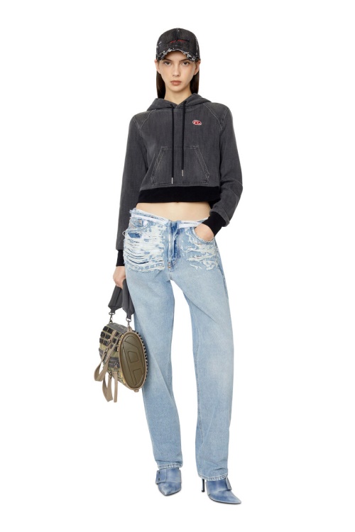 Black D-Angy Track Denim Hoodie Diesel