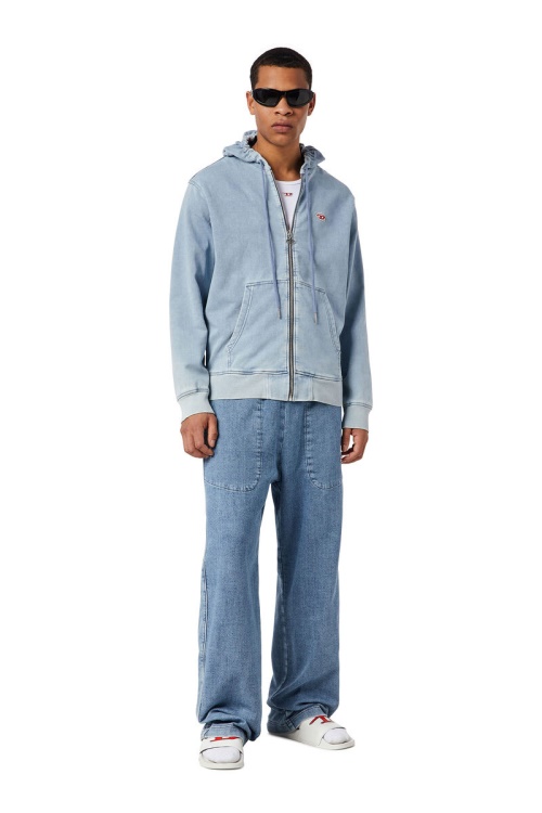 Light Blue D-Gir Track Denim Hoodie Diesel