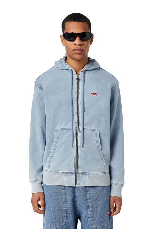 Light Blue D-Gir Track Denim Hoodie Diesel