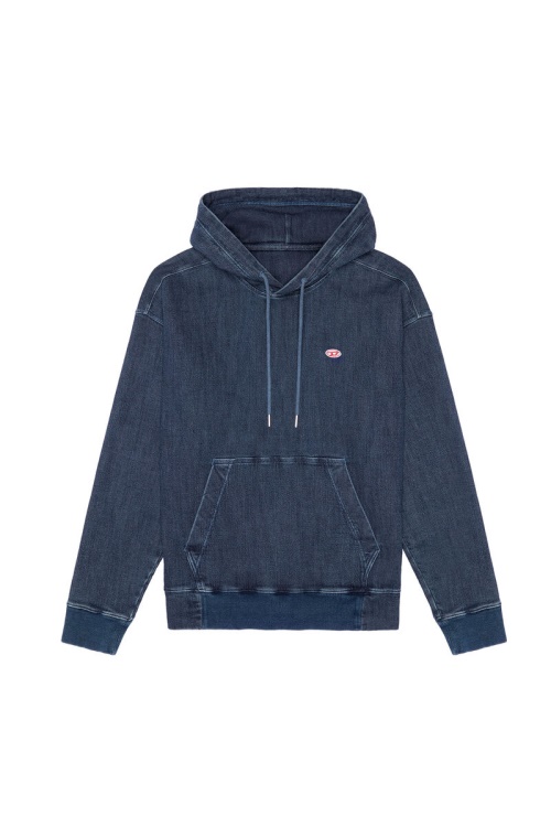 Diesel D-Um-Rib Track Denim Hoodie In Dark Blue