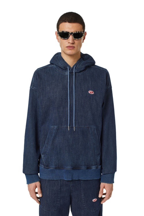 Diesel D-Um-Rib Track Denim Hoodie In Dark Blue