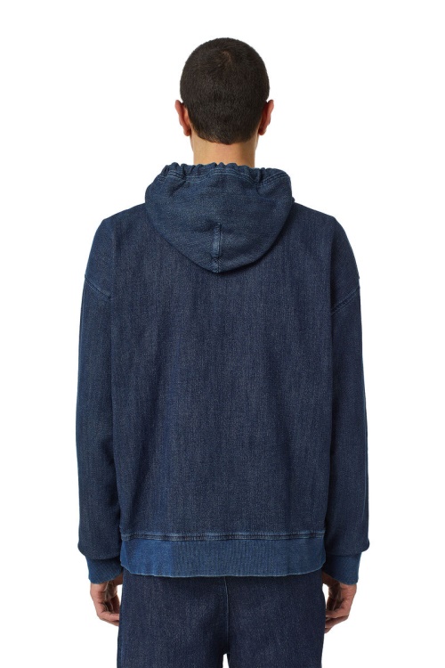 Diesel D-Um-Rib Track Denim Hoodie In Dark Blue