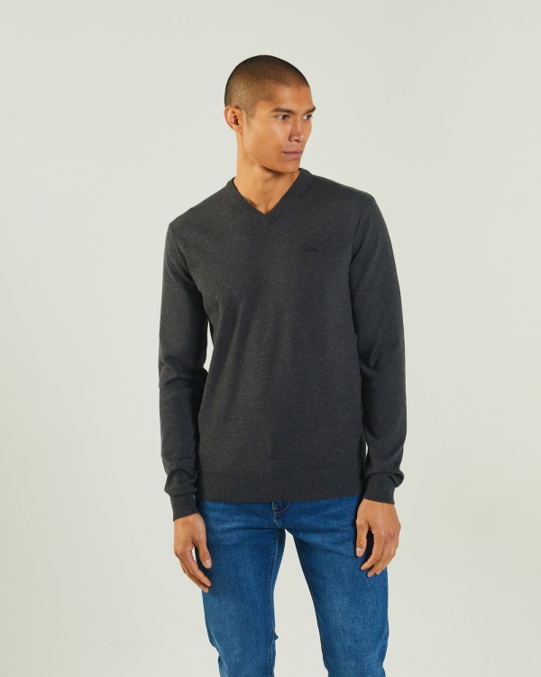 Tony V Neck Charcoal Marl Diesel Dark Grey