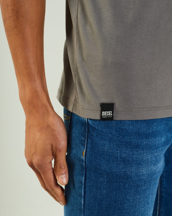 Grey Basic Scott O Neck Tee Rock Climb Diesel