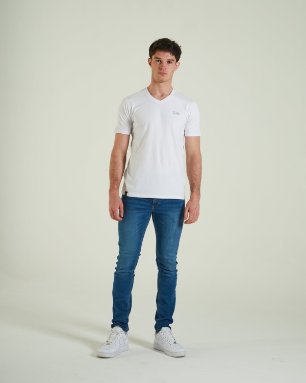 White Basic Scott V Neck Tee Optic Diesel