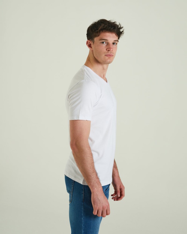 White Basic Scott V Neck Tee Optic Diesel
