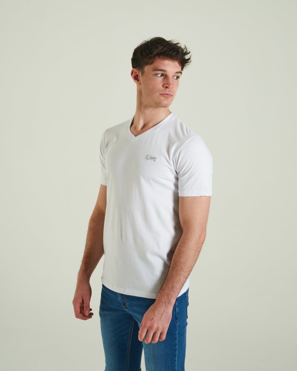 White Basic Scott V Neck Tee Optic Diesel