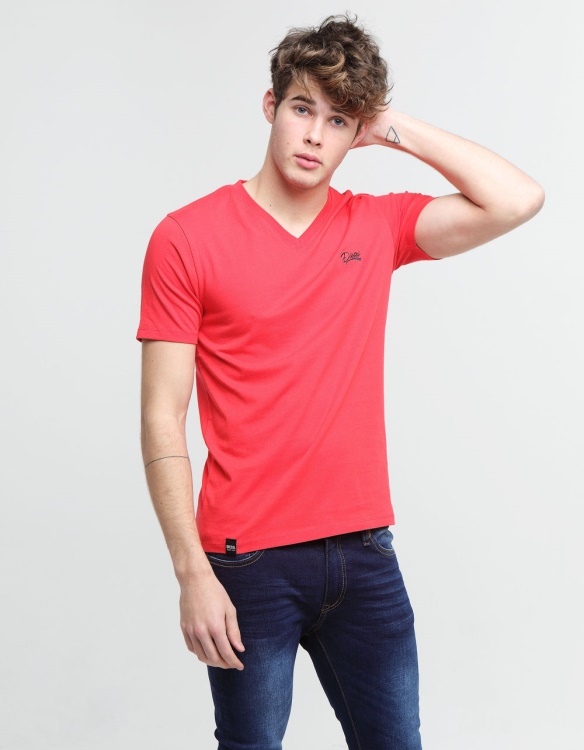 Red Basic Scott V Neck Tee Poinsettia Red Diesel