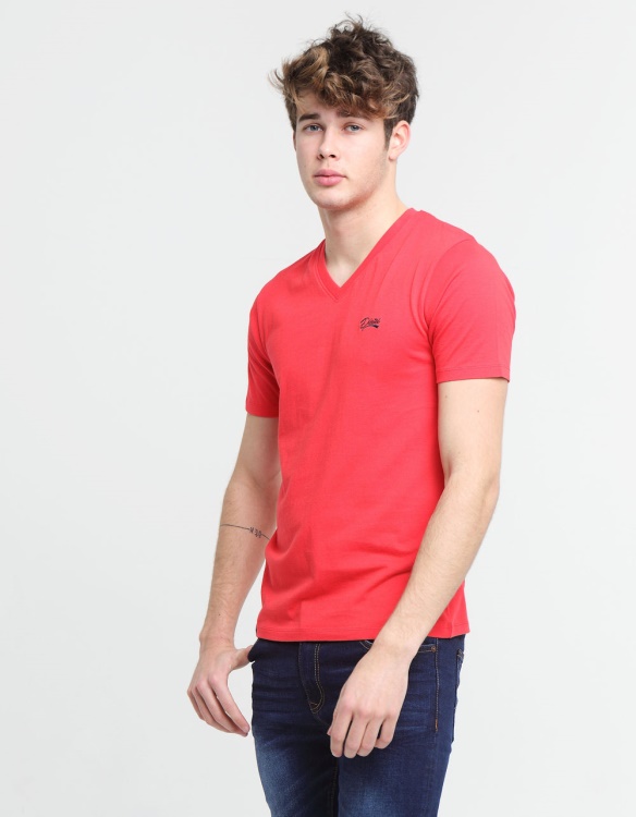 Red Basic Scott V Neck Tee Poinsettia Red Diesel