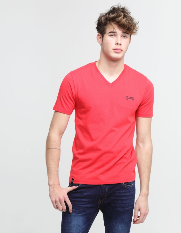 Red Basic Scott V Neck Tee Poinsettia Red Diesel
