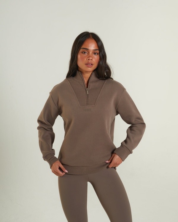 Brown Diesel Angel Half Zip Taupe