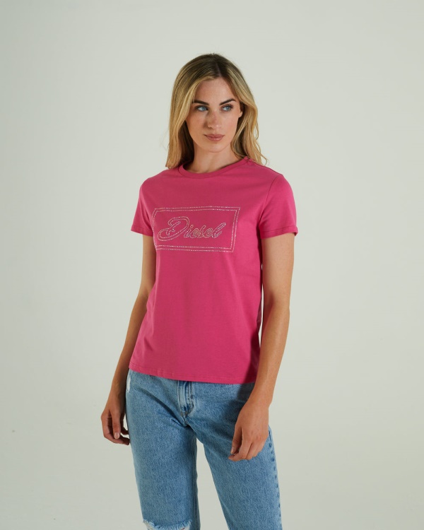 Pink/Light Grey Diesel Hattie T-Shirt Flirty Fuchsia