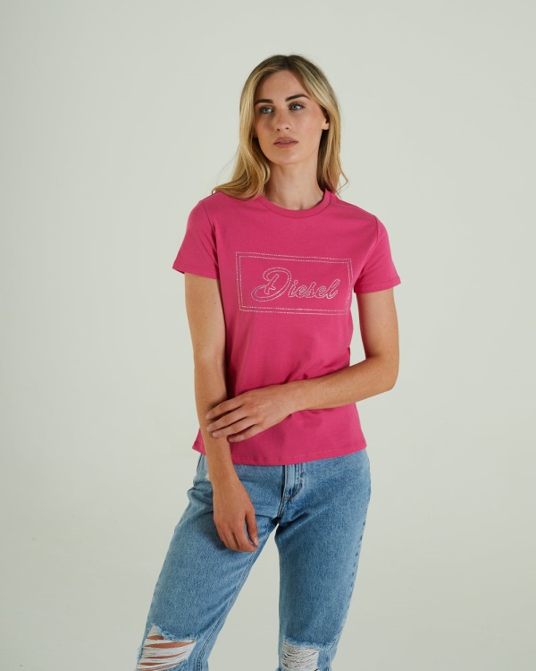 Pink/Light Grey Diesel Hattie T-Shirt Flirty Fuchsia