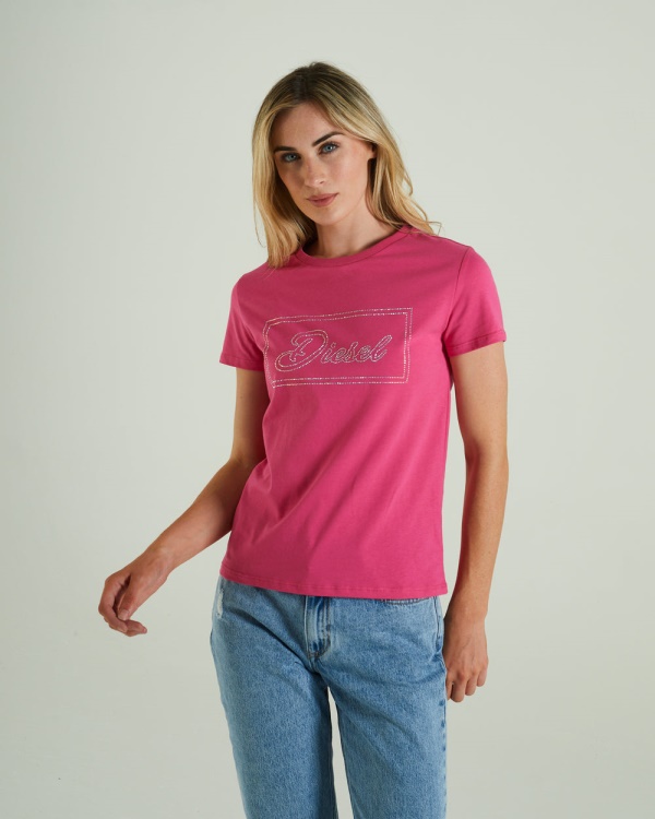 Pink/Light Grey Diesel Hattie T-Shirt Flirty Fuchsia
