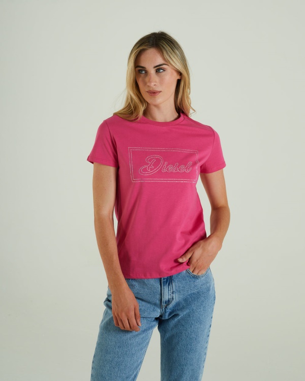 Pink/Light Grey Diesel Hattie T-Shirt Flirty Fuchsia