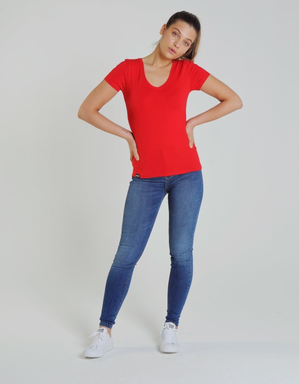 Clara V Neck Basic Vermillion Red Diesel