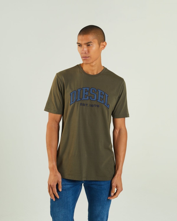 Light Grey Diesel Ronnie Tee Combat Green