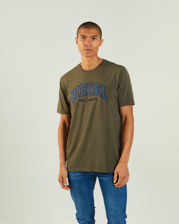 Light Grey Diesel Ronnie Tee Combat Green
