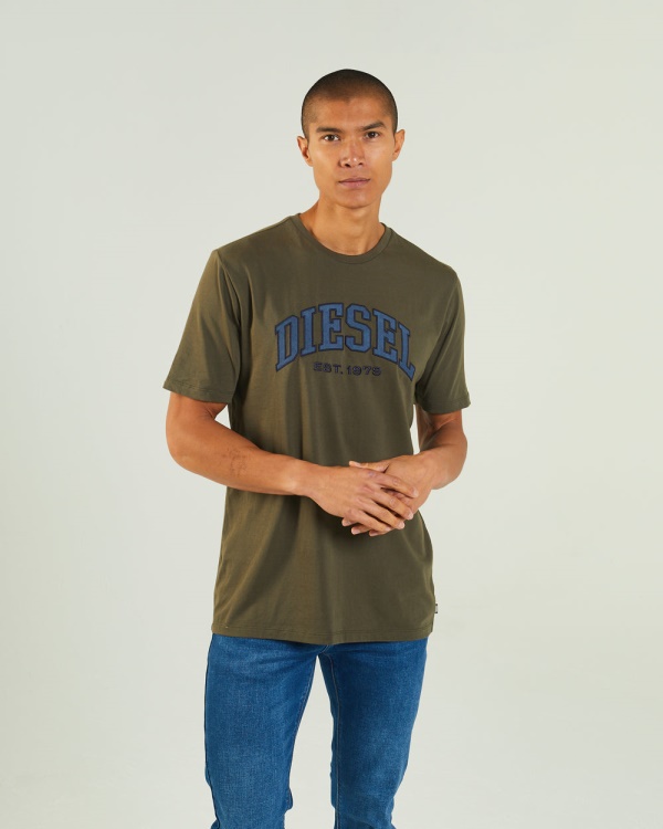 Light Grey Diesel Ronnie Tee Combat Green