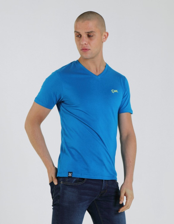 Basic Scott V Neck In Mykonos Blue Diesel Light Grey