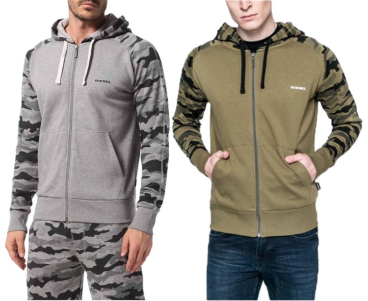 Diesel Brianz Men's Zipped Hoodie Camoufludge Hooded Casual Sweatshirts Tops Grey/Khaki