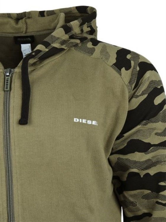 Diesel Brianz Men's Zipped Hoodie Camoufludge Hooded Casual Sweatshirts Tops Grey/Khaki