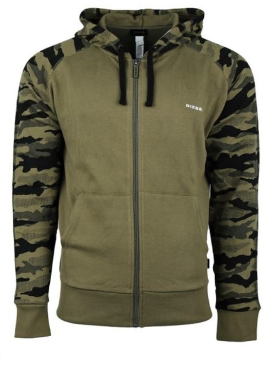 Diesel Brianz Men's Zipped Hoodie Camoufludge Hooded Casual Sweatshirts Tops Grey/Khaki