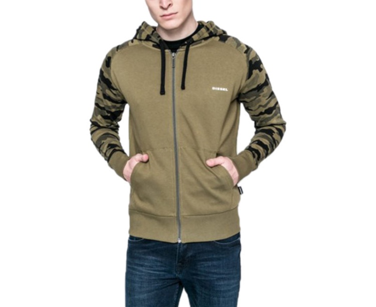 Diesel Brianz Men's Zipped Hoodie Camoufludge Hooded Casual Sweatshirts Tops Grey/Khaki