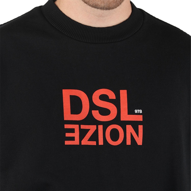 S Bay Xa Men's Pullover Sweatshirt Black Crew Neck Casual Outwear Diesel