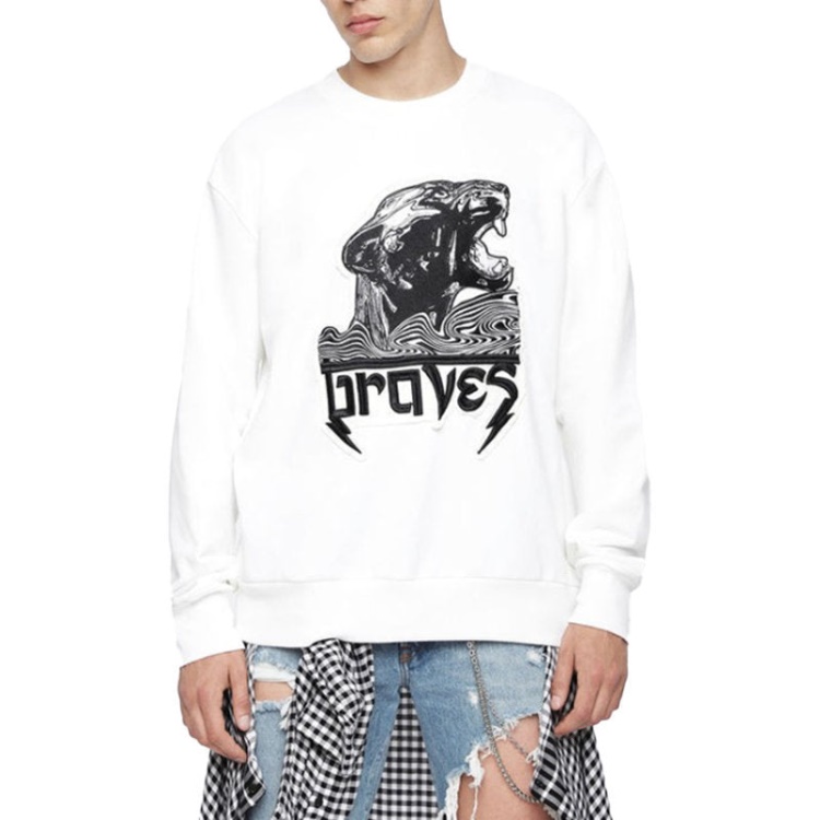 S Bay Wa Men's Sweatshirt Crew Neck Ribbed Casual Pullover Jumper Diesel