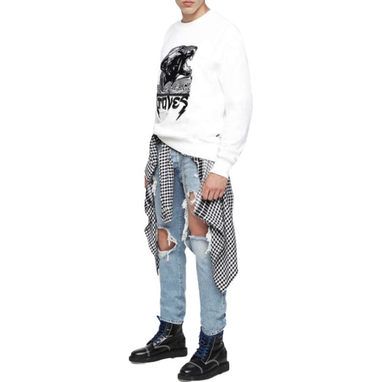 S Bay Wa Men's Sweatshirt Crew Neck Ribbed Casual Pullover Jumper Diesel