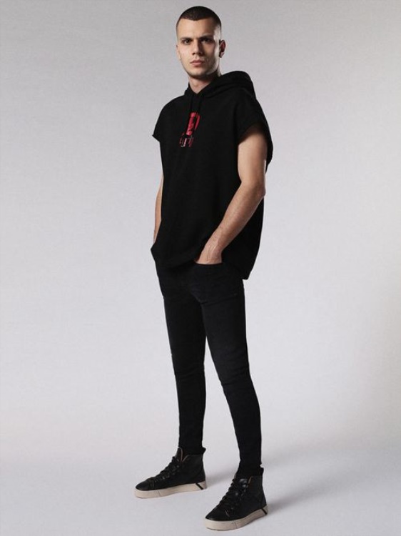 S Drive Gr-Qa Men's Sweatshirt Pullover Sleeveless Hoodie Sport Gym Wear Diesel Black/Red