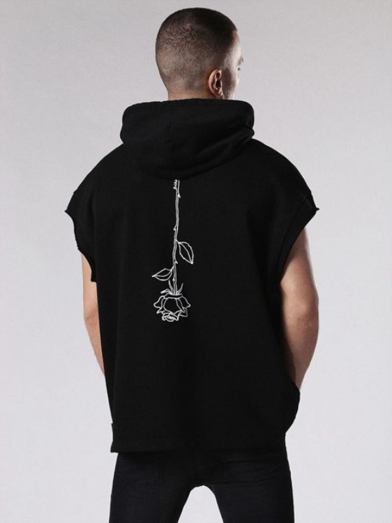 S Drive Gr-Qa Men's Sweatshirt Pullover Sleeveless Hoodie Sport Gym Wear Diesel Black/Red