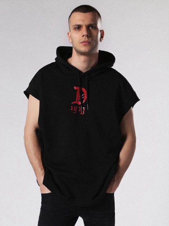 S Drive Gr-Qa Men's Sweatshirt Pullover Sleeveless Hoodie Sport Gym Wear Diesel Black/Red