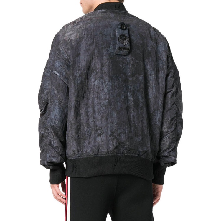 J Souly Tye Men's Bomber Jacket Ribbed Cuffs Casual Varsity Jackets Black Diesel