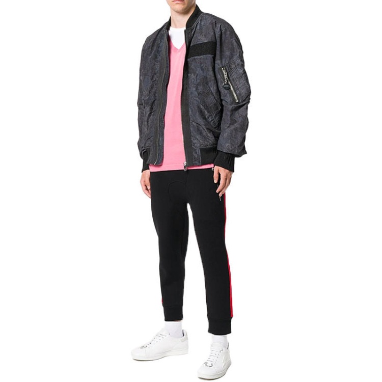 J Souly Tye Men's Bomber Jacket Ribbed Cuffs Casual Varsity Jackets Black Diesel