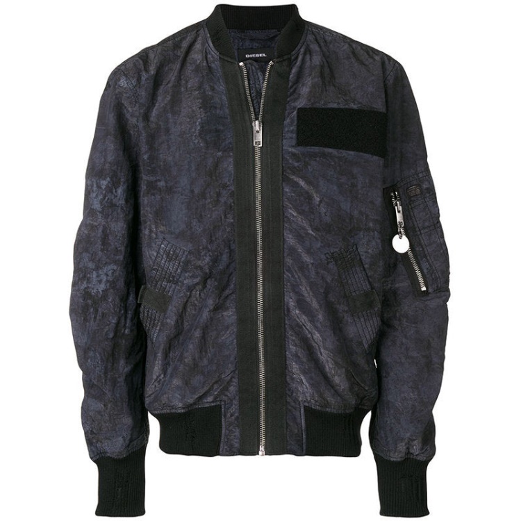 J Souly Tye Men's Bomber Jacket Ribbed Cuffs Casual Varsity Jackets Black Diesel