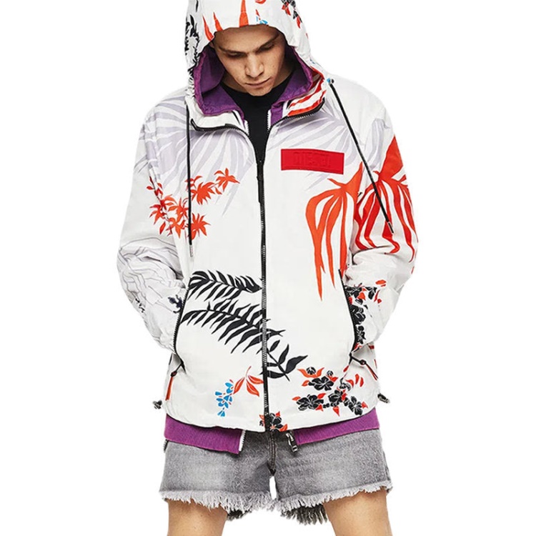 J Saboru Palm Men's Hoodie Jacket Palm Leaf Print Casual Hooded Coat Diesel