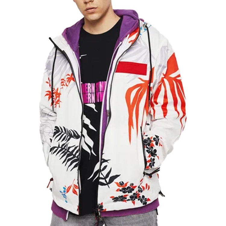 J Saboru Palm Men's Hoodie Jacket Palm Leaf Print Casual Hooded Coat Diesel